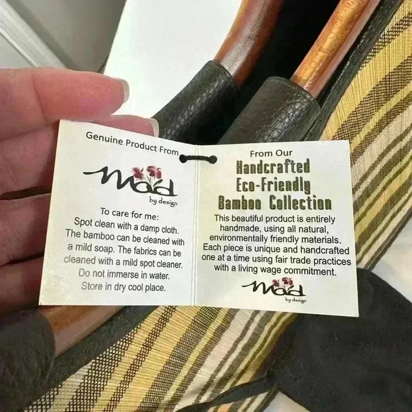 NWT Mad by Design Handcrafted Eco Friendly Bamboo Bag with wooden Handle - Picture 7 of 12